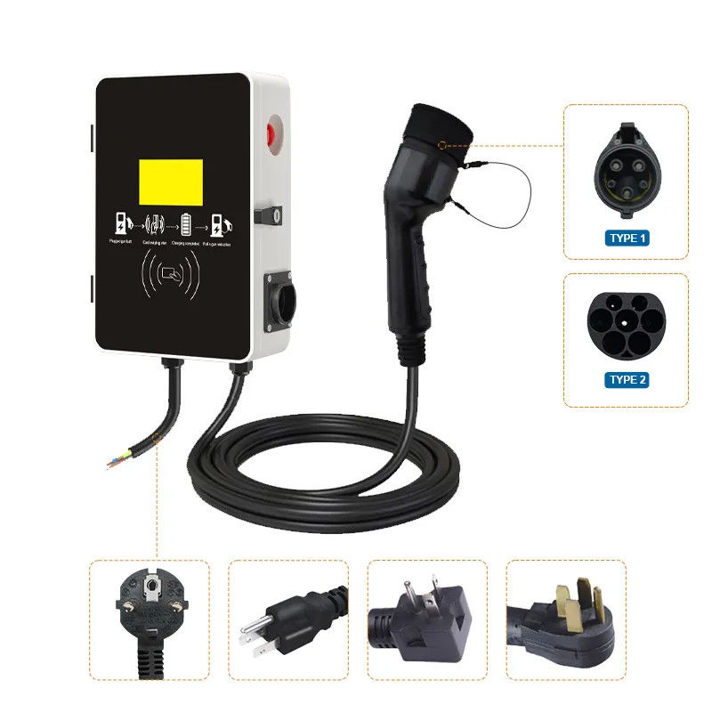 7kw 3-fazowa szybka skrzynka elektryczna Naścienna stacja ładowania pojazdów elektrycznych typu 1 i typu 2